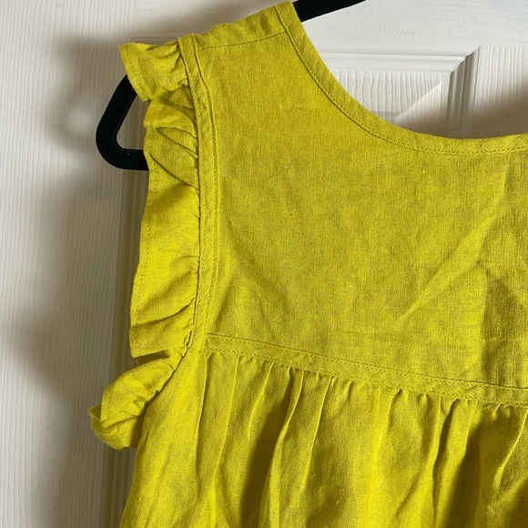 Calligraphie Yellow Sleeveless Ruffle Top linen blend size small - Picture 6 of 8